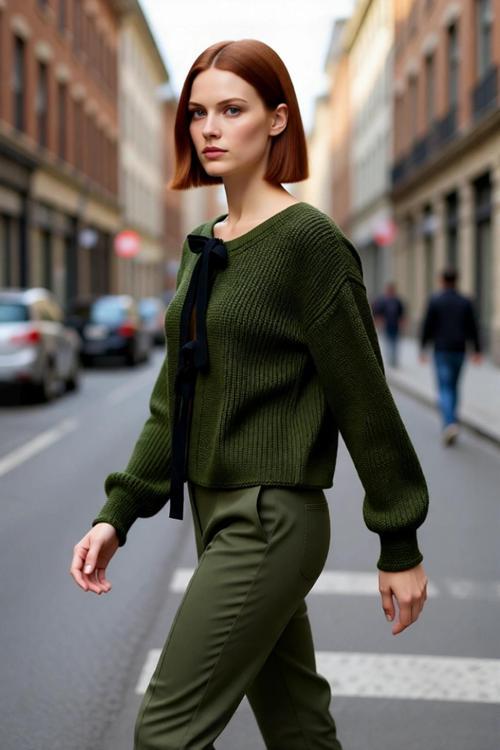 Kadın Crop Regular Kalıp Çift Taraflı Kurdele Bağlamalı Düşük Kol Selanik Örgü Akrilik Triko Kazak