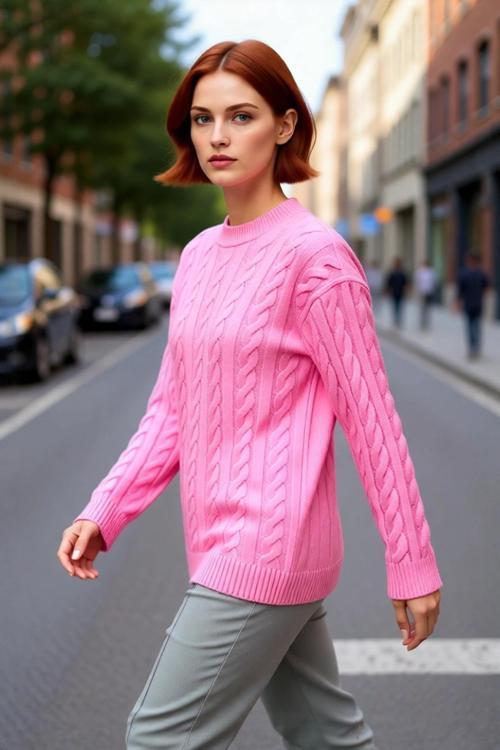 Kadın Regular Kalıp Saç Örgü Triko Kazak Bisiklet Yaka Uzun Kollu Günlük Kış Kombinleri İçin