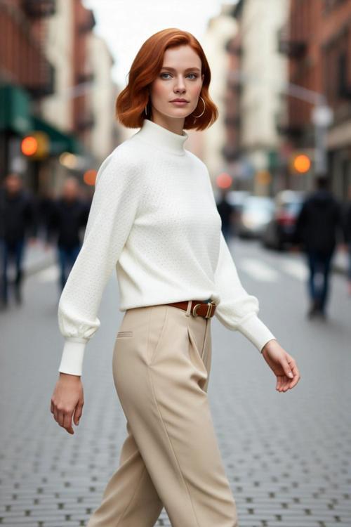 Kadın Dokulu Dik Yaka Balon Kol Regular Kalıp Akrilik Triko Kazak Günlük Ve Şık Kış Kombinleri İçin