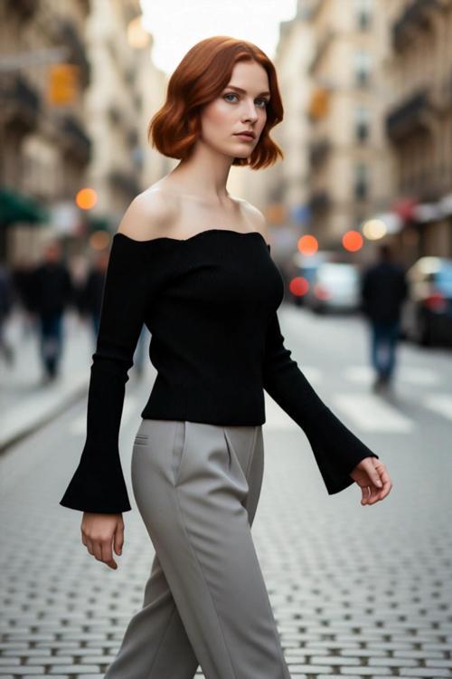 Kadın Carmen Yaka Fitted Akrilik Triko Bluz Uzun Reglan Kollu Fitilli Dokuma İlkbahar Sonbahar