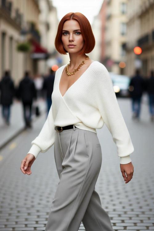 Kadın Kruvaze V Yaka Süper Crop Regular Kalıp Akrilik Triko Kazak Kış Sezonu İçin Şık Bir Seçenek