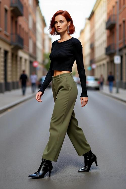 Kadın Fitted Super Crop Bisiklet Yaka Uzun Kollu Fitilli Triko Bluz Yan Detaylı İlkbahar Sonbahar