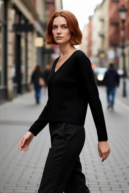 Kadın V Yaka Regular Kalıp Korse Dikiş Detaylı Düz Triko Kazak Kış ve Sonbahar Şıklığı İçin