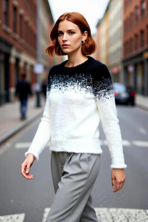 Kadın Degrade Desenli Bisiklet Yaka Regular Kalıp Uzun Kollu Tüylü Triko Kazak Kışlık Kombinlerin