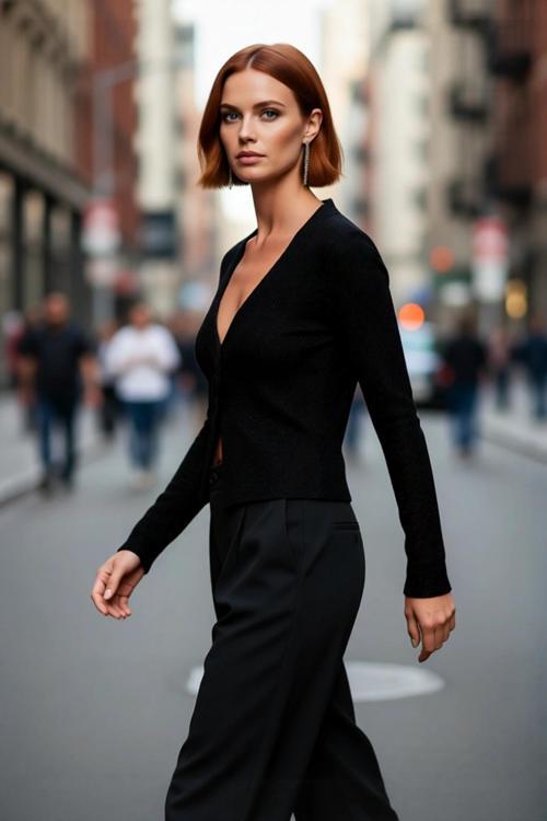 Kadın Siyah Simli V Yaka Yırtmaç Detaylı Triko Kazak İnce Yapısıyla Şık Kış Kombinleri İçin İdeal