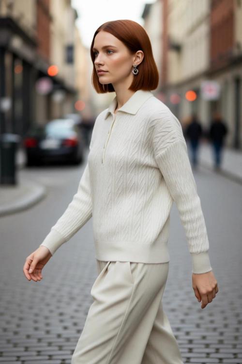 Kadın Oversize Saç Örgü Polo Yaka Triko Kazak Düşük Uzun Kollu Kışlık Rahat Basic Şıklık Kaliteli