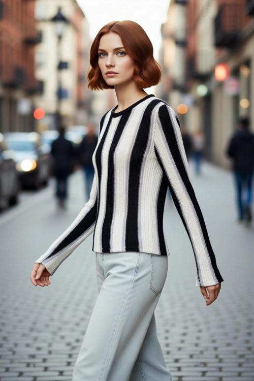 Kadın Bisiklet Yaka Renk Bloklu İnce Triko Uzun Kollu Pamuk Polyester Karışımlı Günlük Kazak