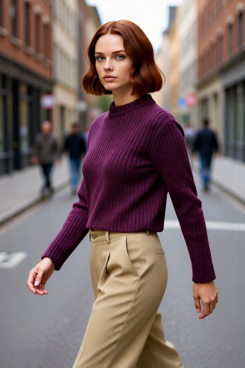 Kadın Regular Fit Crop Fitilli Bisiklet Yaka Uzun Kollu Orta Kalın Triko Kazak Kışlık Kombinlerin