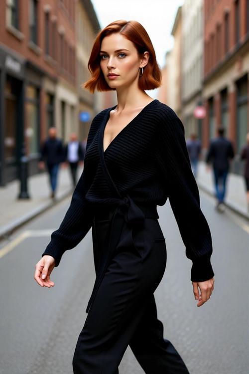 Kadın Kruvaze V Yaka Crop Triko Kazak Regular Kalıp Uzun Kollu Basic Siluet Kış Koleksiyonu