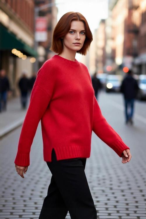 Kadın Oversize Kalın Triko Kazak Düşük Kol Bisiklet Yaka Uzun Boy Rahat Günlük Kombinler İçin