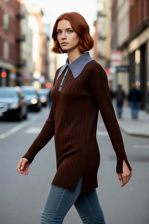 Kadın Fitted Polo Yaka Uzun Kollu Dokulu Triko Kazak Günlük Şıklığı Tamamlayan Akrilik Dokusu