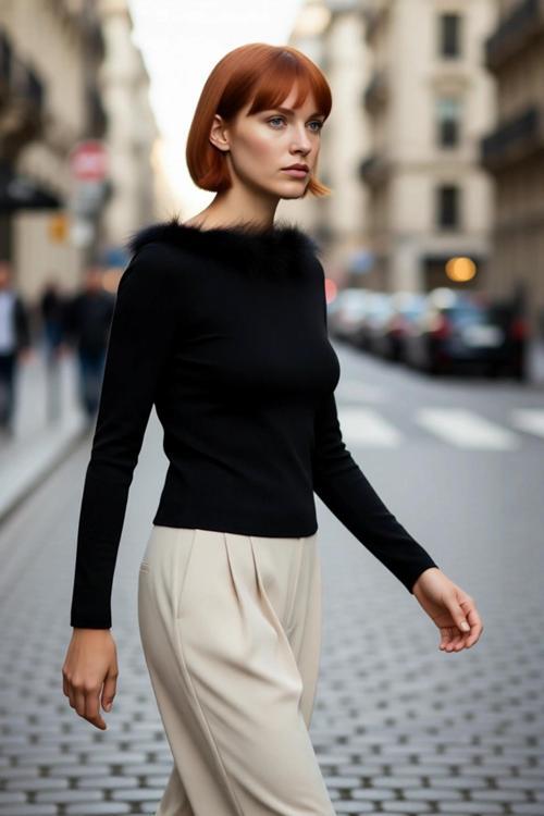 Kadın Fitted Kayık Yaka Tüylü Detay Triko Kazak Uzun Kollu Şık Modern Kışlık Kombinler İçin