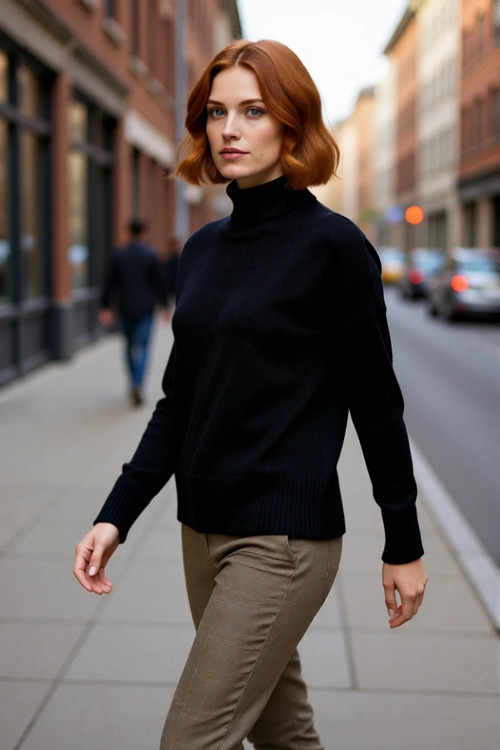 Kadın Oversize Düşük Kol Dik Yaka Uzun Triko Kazak Basic Modern Rahat Kış Günlük Şıklığı Sunar