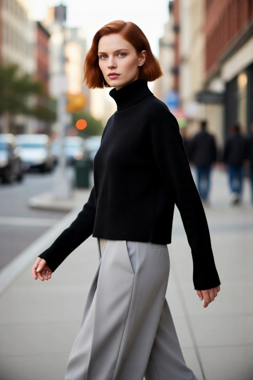 Kadın Oversize Dik Yaka Triko Kazak Standart Kollu Düz Desen Yumuşak Dokulu Crop Kışlık Rahatlık