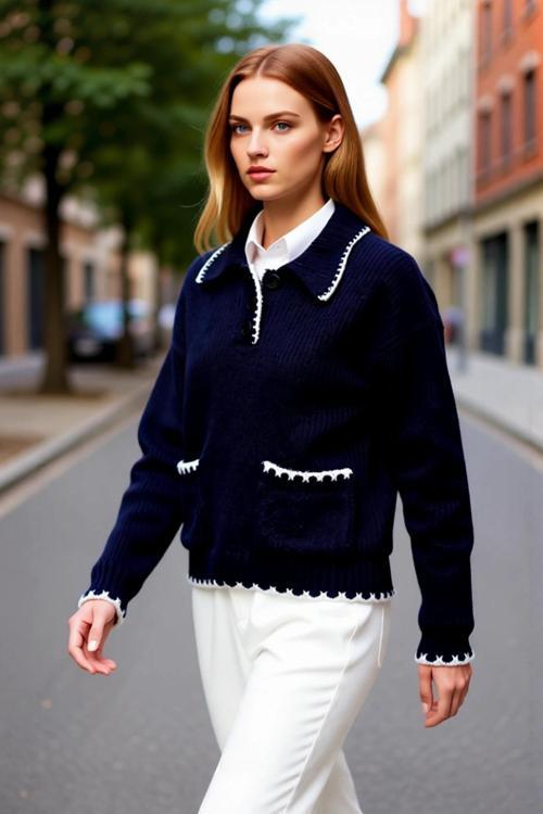 Kadın Oversize Polo Yaka Renk Bloklu Triko Kazak Kışlık Günlük Rahat ve Şık Kombinler İçin İdeal