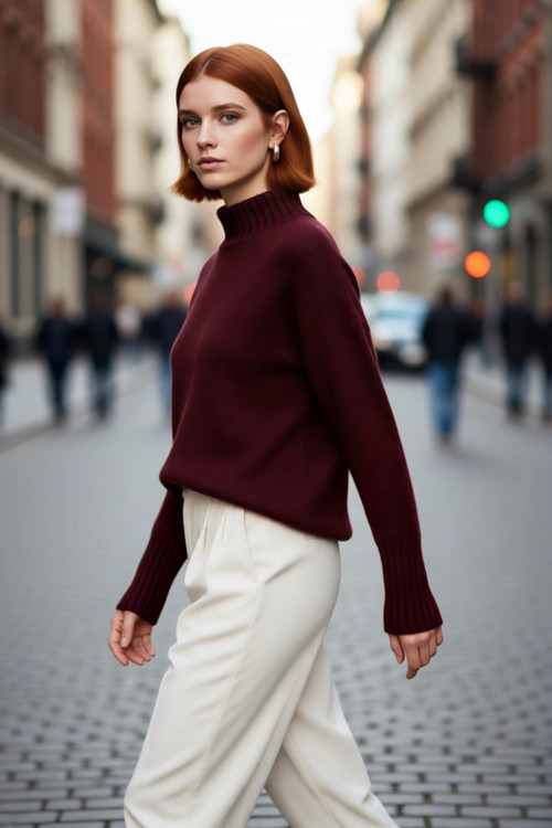 Kadın Oversize Kesim Dik Yaka Reglan Kol Düz Gri Triko Kazak Kışlık Günlük Giyim İçin İdeal Seçim