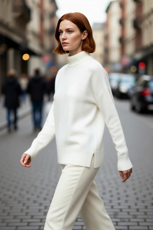 Kadın Oversize Düşük Kol Dik Yaka Uzun Triko Kazak Basic Modern Rahat Kış Günlük Şıklığı Sunar