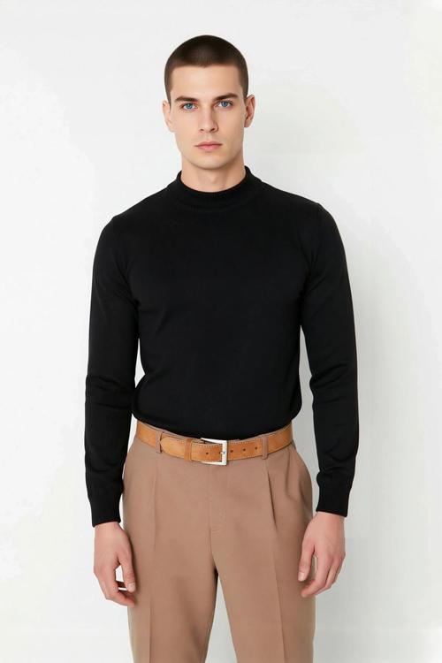 Erkekler İçin Modern Fitted Kesim Yarım Balıkçı Yaka Akrilik Triko Kazak Günlük Şıklık Ve Sıcaklık.