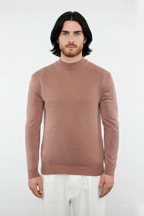 Modern Erkek Triko Kazak Fitted Kesim Dik Yaka Uzun Kollu Rahat Pamuklu Karışım Basic Stil Kış ve