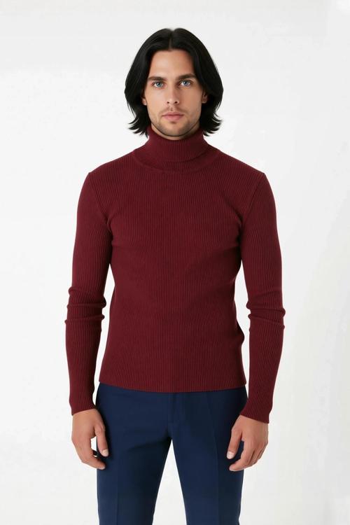 Erkek Fitted Balıkçı Yaka Fitilli Uzun Kollu Kazak Günlük Şıklığı ve Kış Konforunu Birleştirir