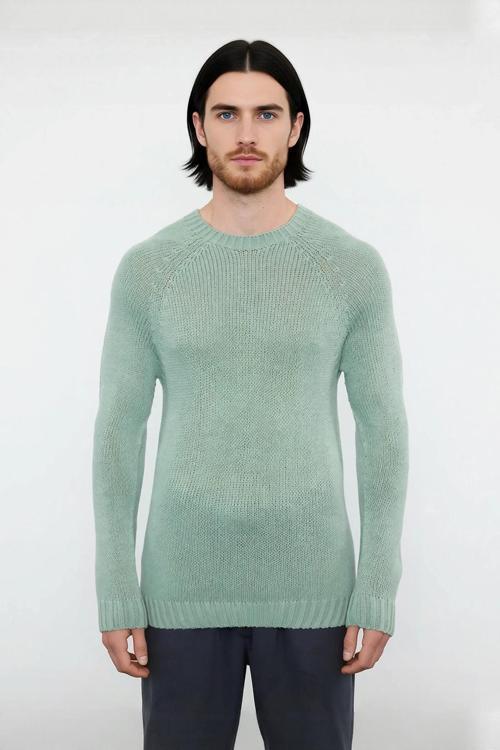 Erkek Mavi Fitted Akrilik Bisiklet Yaka Reglan Kol Basic Triko Kazak Günlük Şıklık Konforu