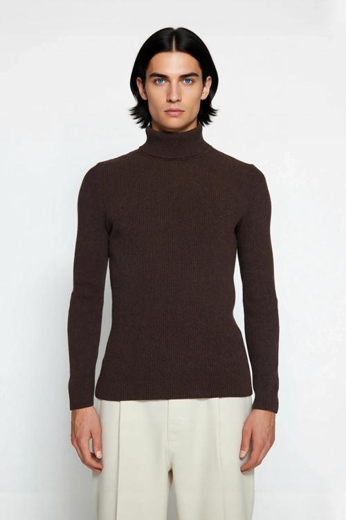 Erkek Fitted Balıkçı Yaka Fitilli Uzun Kollu Kazak Günlük Şıklığı ve Kış Konforunu Birleştirir