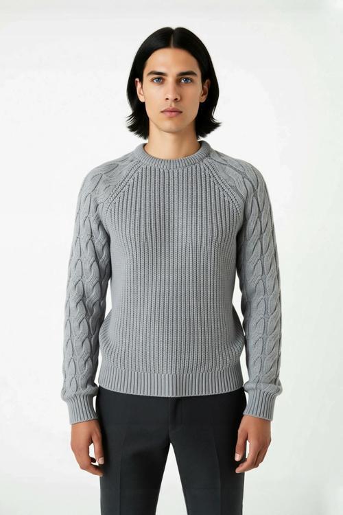 Erkek Regular Fit Bisiklet Yaka Saç Örgü Detaylı Triko Kazak Soğuk Günler İçin Rahatlık Sunar