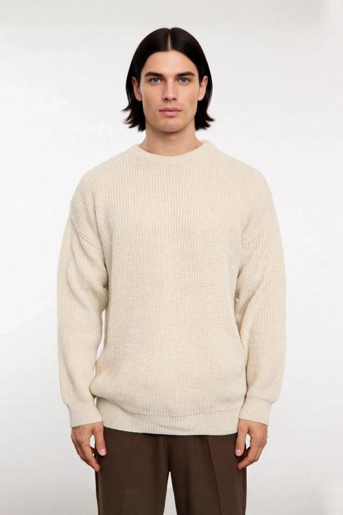 Soğuk Kış Günleri İçin Erkek Oversize Kalıp Bisiklet Yaka Rahat Triko Kazak Basic Stil Kaliteli