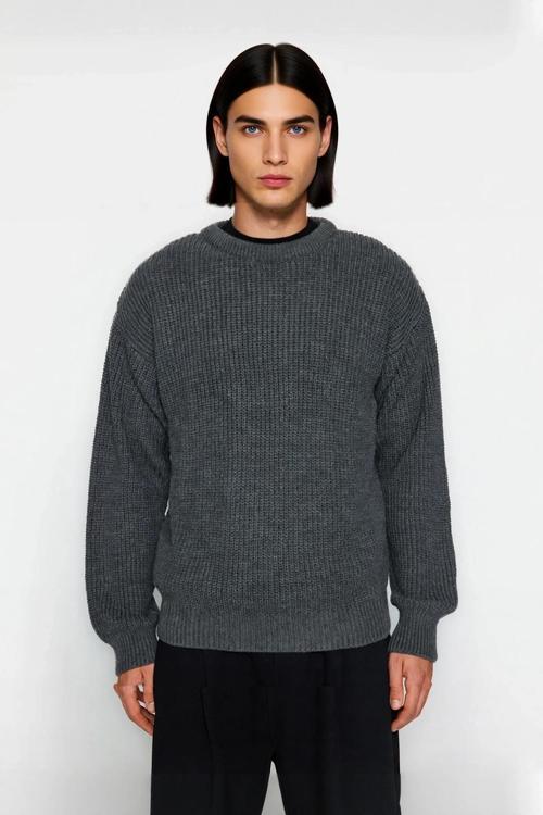 Soğuk Kış Günleri İçin Erkek Oversize Kalıp Bisiklet Yaka Rahat Triko Kazak Basic Stil Kaliteli