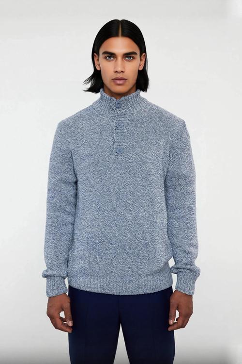 Erkek Modern Düğmeli Dik Yaka Fitted Kalıp Triko Kazak Soğuk Kış Günleri İçin İdeal Şık Seçim