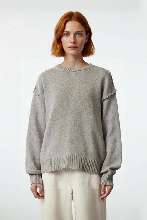 Kadın Geniş Kalıp Triko Kazak Soğuk Havalar İçin Konforlu Bisiklet Yaka Uzun Kollu Stil Kaliteli