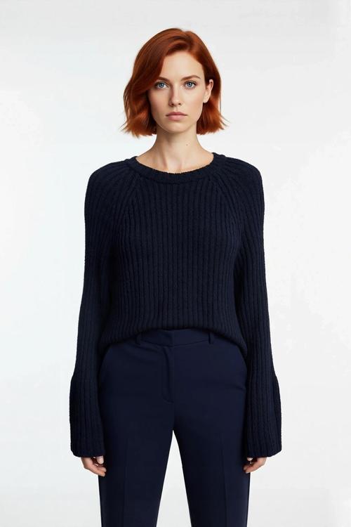 Kadınlara Özel Regular Kalıp Bisiklet Yaka Triko Kazak Reglan Kol Uzun Kollu Peplum Detayı