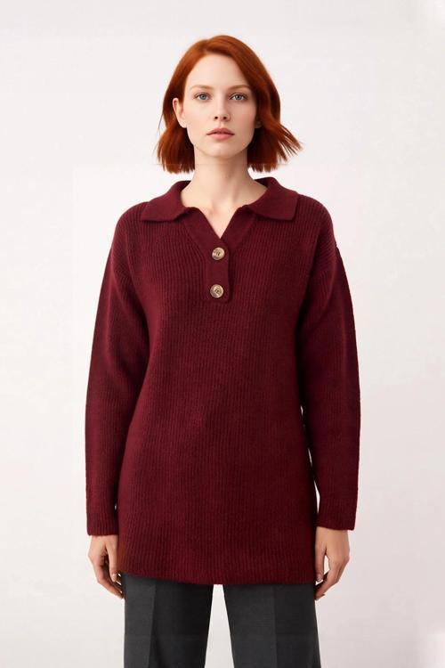 Kadın Polo Yaka Selanik Dokuma Triko Kazak Uzun Kollu Kış Günleri Konforlu ve Modern Görünüm