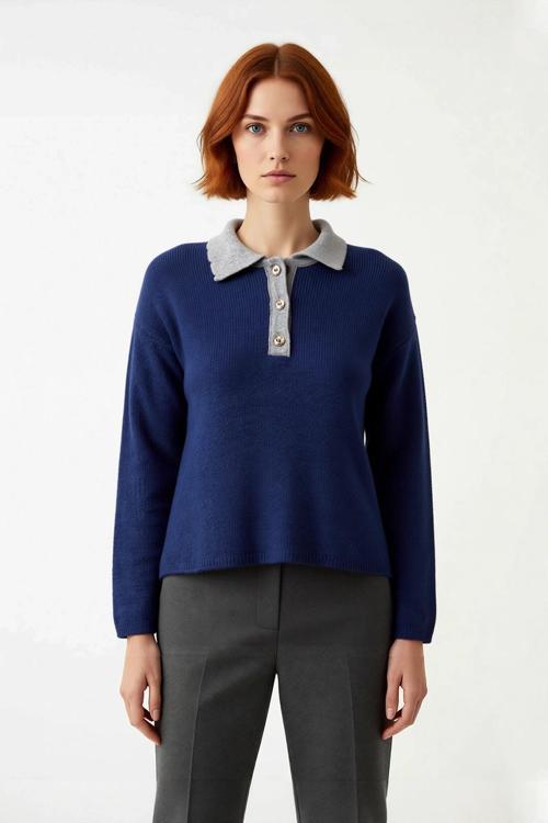 Kadın Polo Yaka Oversize Triko Kazak Düşük Kollu Rahat Kesim Günlük Şıklık Kombinleri İçin İdeal