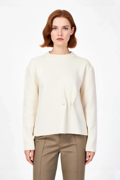 Kadın Yumuşak Dokulu Regular Triko Kazak Bisiklet Yaka Uzun Kollu İnci Detaylı Kış Stili Kaliteli