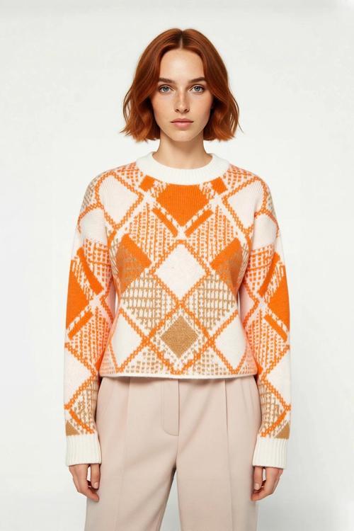 Kadınların Gardırobuna Şıklık Katacak Rahat Oversize Baklava Desenli Triko Kazak Kaliteli Şık