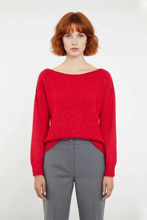 Kadın Basic Kayık Yaka Oversize Triko Kazak Rahat Ve Şık İlkbahar Sonbahar Günlerine Özel Kaliteli