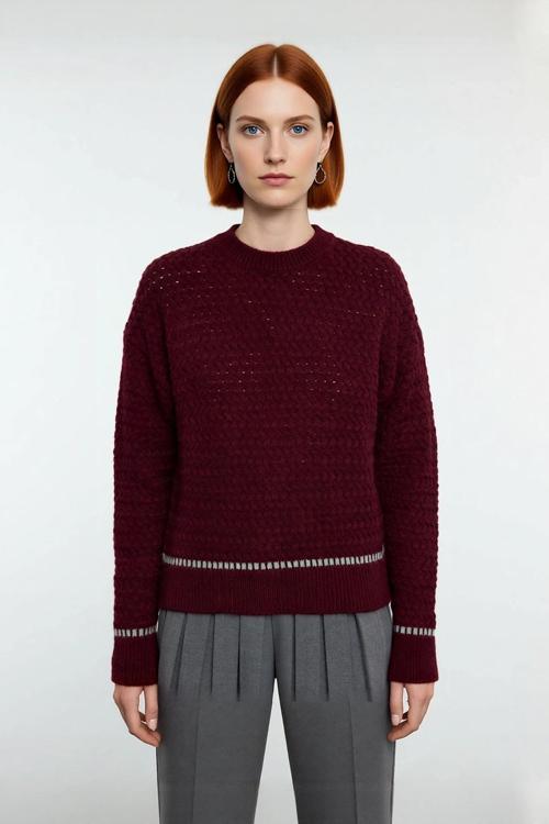 Kadın Oversize Rahat Kesim Dokulu Triko Kazak Soğuk Havalarda Şık Ve Konforlu Günlük Stil Kaliteli