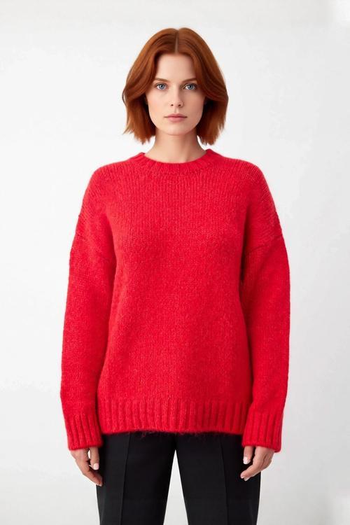 Kadınlar İçin Kışlık Oversize Kahverengi Düz Triko Kazak Düşük Kol Sıcak ve Konforlu Kaliteli