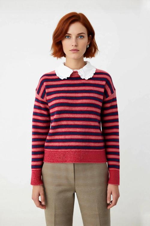 Kadın Renk Bloklu Kalın Triko Kazak Kış Sezonu İçin Çıkarılabilir Yaka Düşük Kol Rahat Giyim