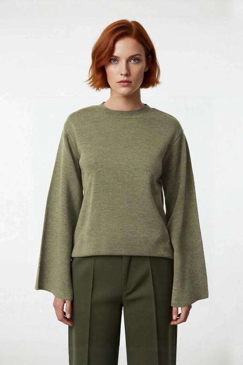 Kadın Sürdürülebilir Akrilik Materyal Regular Kalıp Uzun İspanyol Kol Triko Kazak Kış Modası