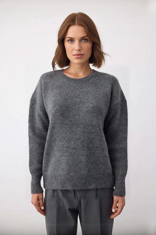 Kadın Triko Kumaş Düz Desenli Oversize Bisiklet Yaka Kazak Soğuk Günler İçin İdeal Seçim Kaliteli