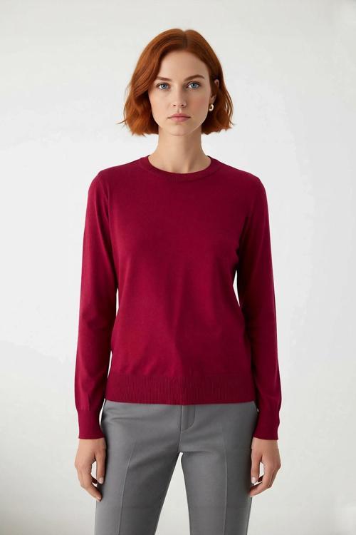 Kadın Basic İnce Triko Bisiklet Yaka Regular Kalıp Uzun Kol Günlük Şık Giyim Kazak Kaliteli