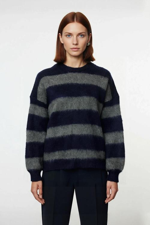 Kadın Geniş Kalıp Çizgili Triko Kazak Rahat Bisiklet Yaka Tasarımı Kış Günleri İçin Konforlu Seçim