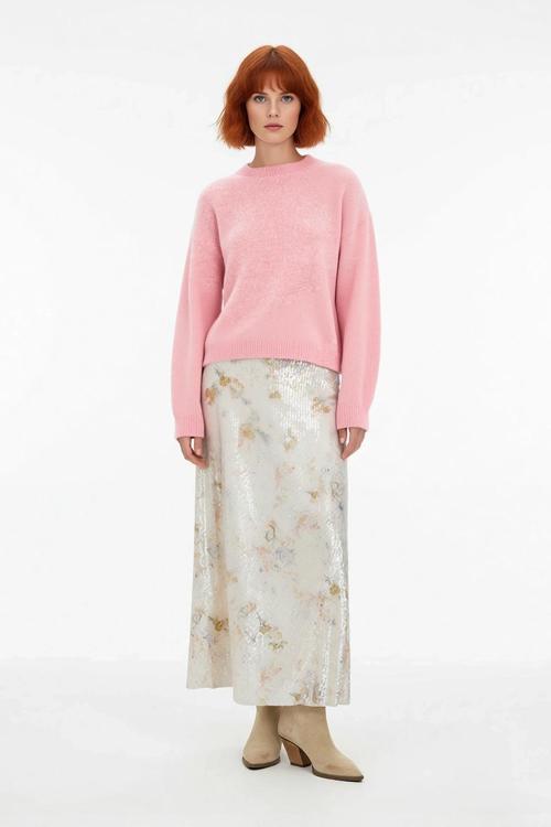 Kadın Kahverengi Oversize Triko Kazak Bisiklet Yaka Düşük Kol Tasarımı Kış Günleri İçin İdealdir