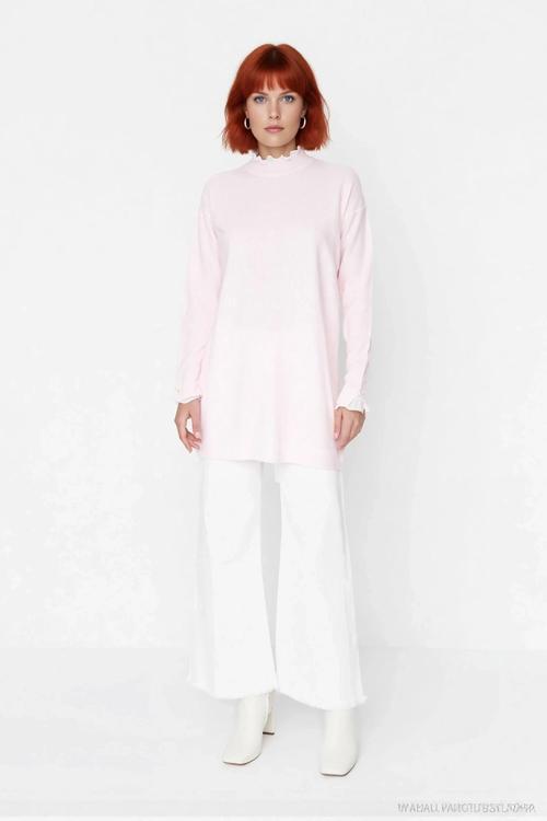 Kadın Casual Ortam Regular Kalıp Bisiklet Yaka Düz Desen Uzun Kol Triko Tunik Kazak Stili Kaliteli