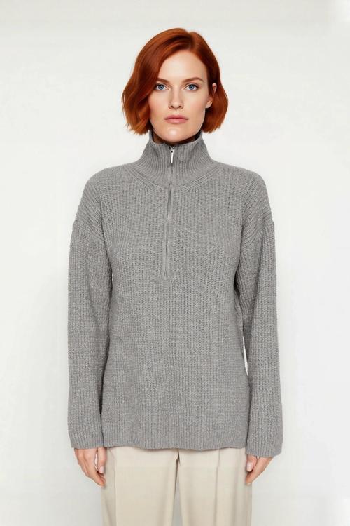 Kadın Basic Siluet Uzun Boy Düz Desen Rahat Kesim Kalın Triko Kazak Kış Kombinleri İçin Kaliteli