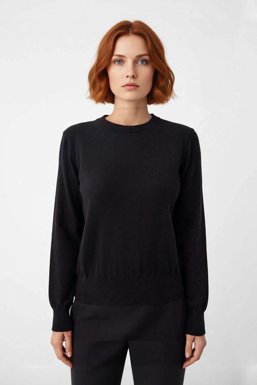 Kadın Ekru Düz Regular Kalıp Bisiklet Yaka Triko Kazak Kışın Rahat ve Şık Kombinlerin Temel Parçası