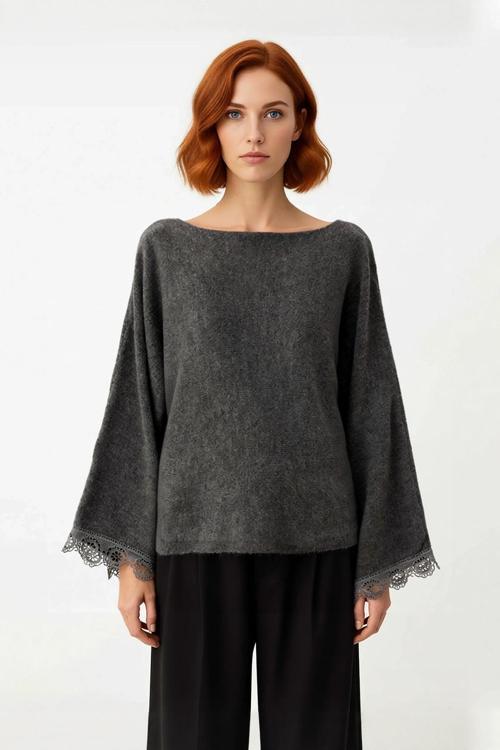 Kadınlar İçin Düz Regular Kalıp Kayık Yaka Düşük Kol Triko Kazak Kış Kombinlerinin Vazgeçilmezi