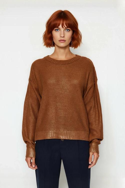 Bayan Basic Siluet Düşük Kol Rahat Kalıp Akrilik Triko Kazak Kış Günleri İçin Şık Seçim Kaliteli